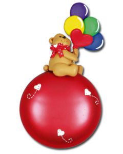 CL338: GIRL BALLOON BEAR - RED GLASS BALL