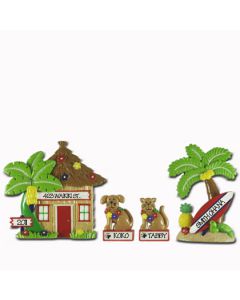 LR115 (2) + LR215C + LR215D: Hut, Palm Tree, Cat & Dog