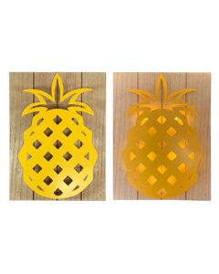 BOW106 LIGHT UP PINEAPPLE PLAQ WOOD/MTL