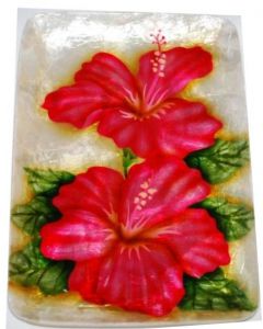 KBC132 Red Hibiscus Capiz Tray